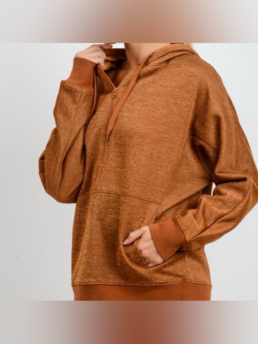 'MONO B' Orange Quarter Zip Fleeced Hoodie size S/M